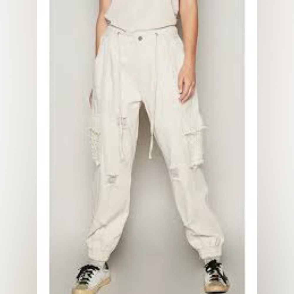 #309 POL Cream Distressed Track Joggers NWOT
